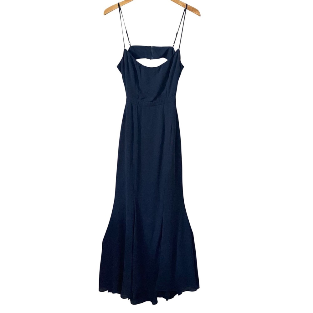 Fame and‎ Partners Navy Blue Mermaid Gown Cutout Back Spaghetti Strap Dress US 8